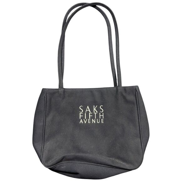 Saks Fifth Avenue Women's Black Embroidered Logo Shoulder Tote Bag - One Size - Picture 1 of 8
